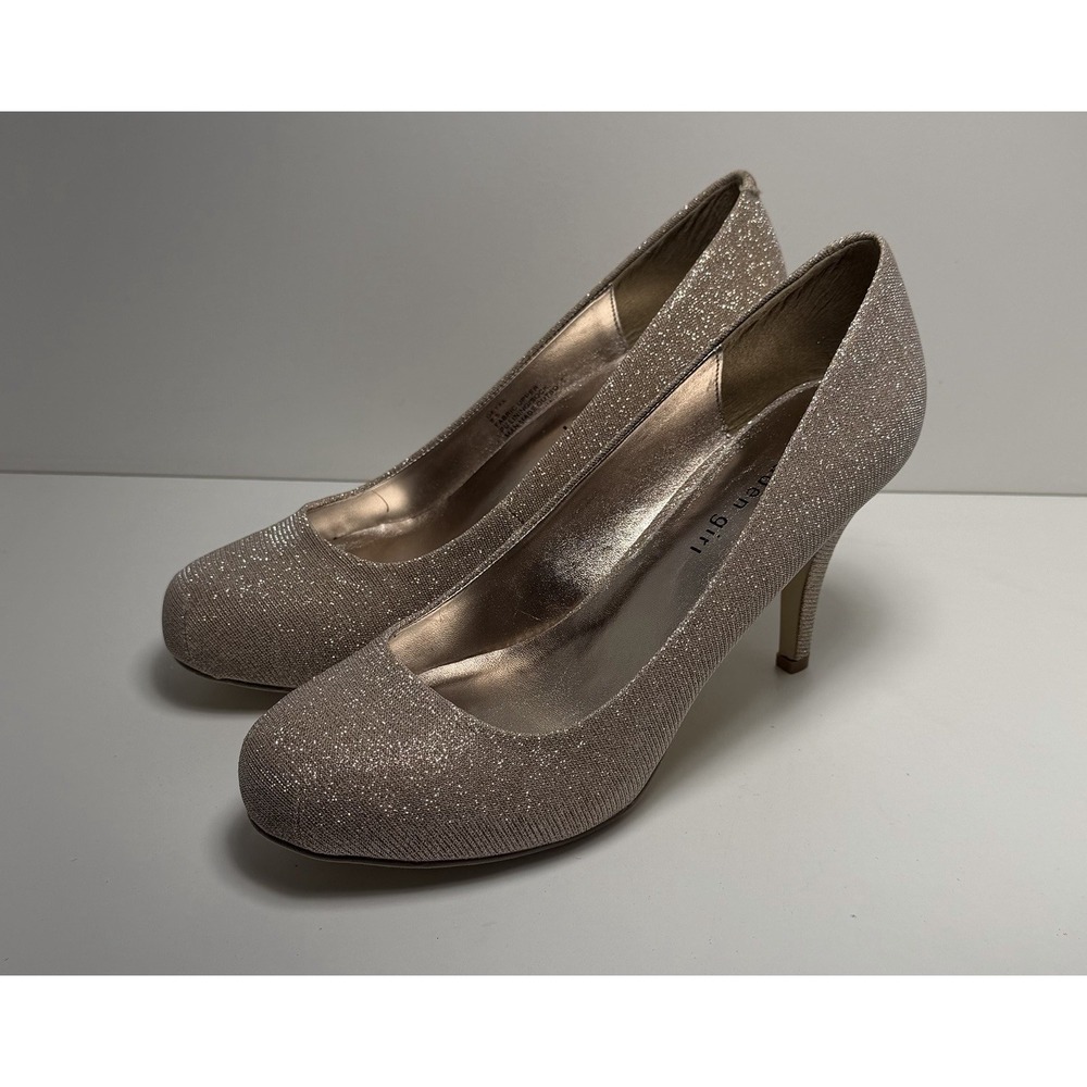 Madden Girl Metallic Gold Silver Glitter Heels Pumps‎ Size 8.5 Round Toe 3.5"